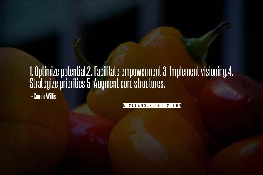 Connie Willis Quotes: 1. Optimize potential.2. Facilitate empowerment.3. Implement visioning.4. Strategize priorities.5. Augment core structures.