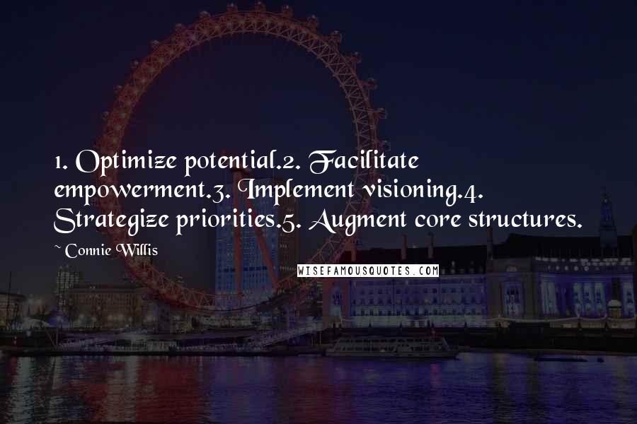 Connie Willis Quotes: 1. Optimize potential.2. Facilitate empowerment.3. Implement visioning.4. Strategize priorities.5. Augment core structures.