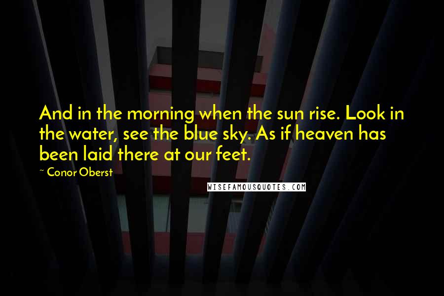 Conor Oberst Quotes: And in the morning when the sun rise. Look in the water, see the blue sky. As if heaven has been laid there at our feet.