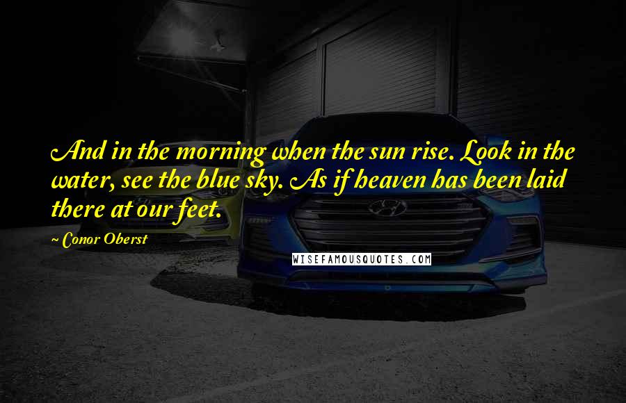 Conor Oberst Quotes: And in the morning when the sun rise. Look in the water, see the blue sky. As if heaven has been laid there at our feet.