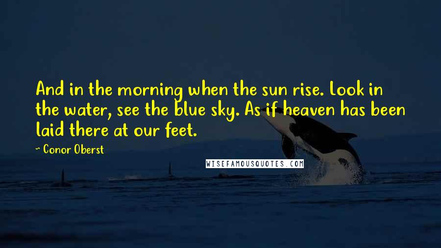 Conor Oberst Quotes: And in the morning when the sun rise. Look in the water, see the blue sky. As if heaven has been laid there at our feet.