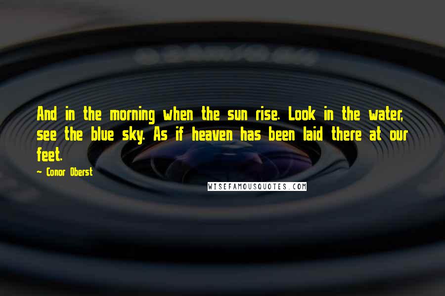 Conor Oberst Quotes: And in the morning when the sun rise. Look in the water, see the blue sky. As if heaven has been laid there at our feet.