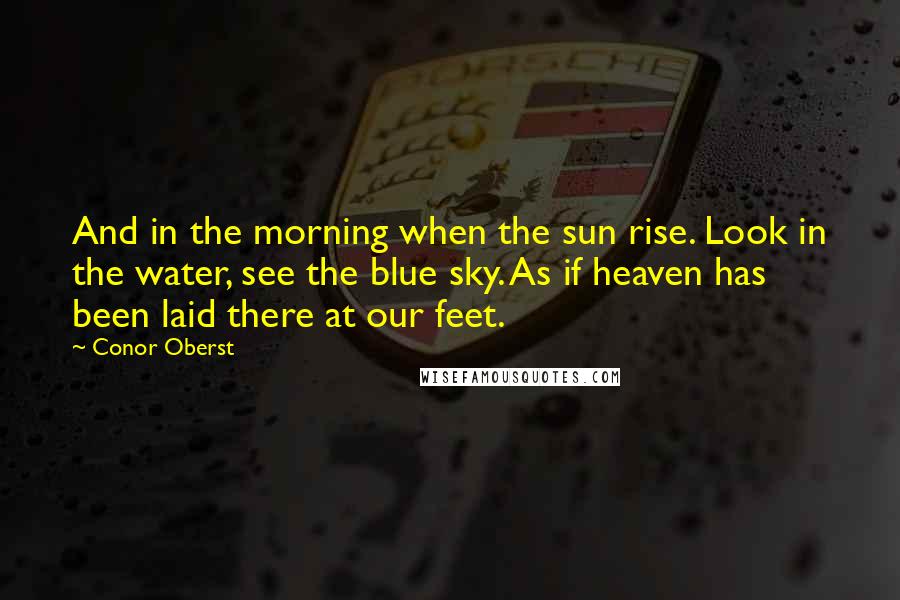 Conor Oberst Quotes: And in the morning when the sun rise. Look in the water, see the blue sky. As if heaven has been laid there at our feet.