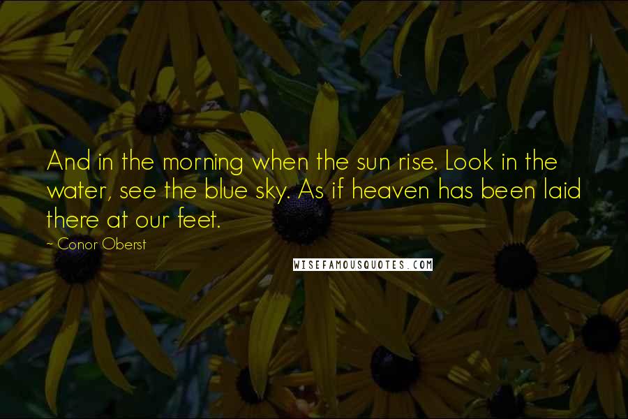 Conor Oberst Quotes: And in the morning when the sun rise. Look in the water, see the blue sky. As if heaven has been laid there at our feet.