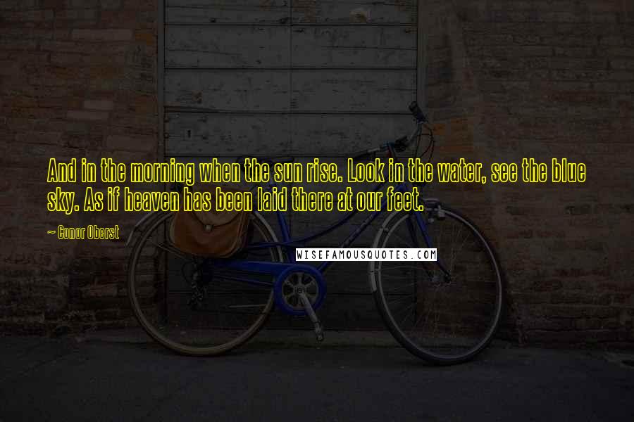 Conor Oberst Quotes: And in the morning when the sun rise. Look in the water, see the blue sky. As if heaven has been laid there at our feet.