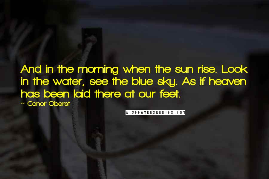 Conor Oberst Quotes: And in the morning when the sun rise. Look in the water, see the blue sky. As if heaven has been laid there at our feet.