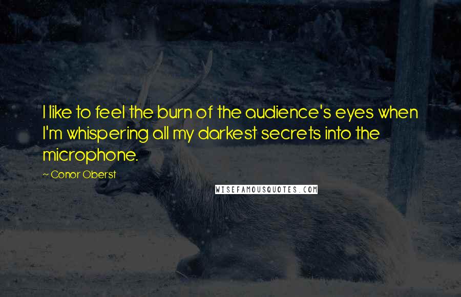 Conor Oberst Quotes: I like to feel the burn of the audience's eyes when I'm whispering all my darkest secrets into the microphone.
