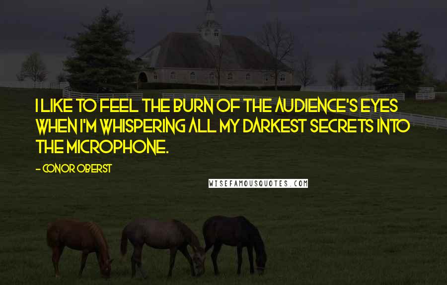 Conor Oberst Quotes: I like to feel the burn of the audience's eyes when I'm whispering all my darkest secrets into the microphone.