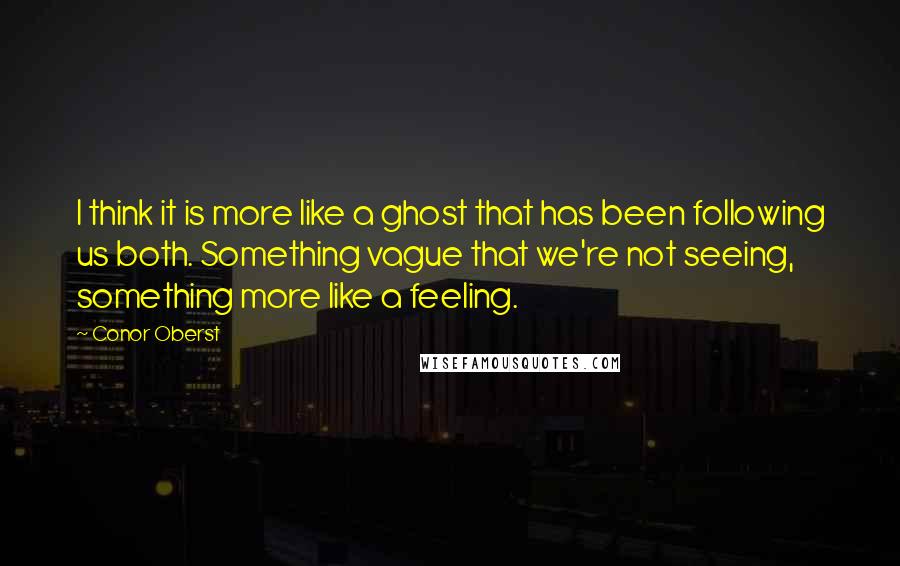 Conor Oberst Quotes: I think it is more like a ghost that has been following us both. Something vague that we're not seeing, something more like a feeling.