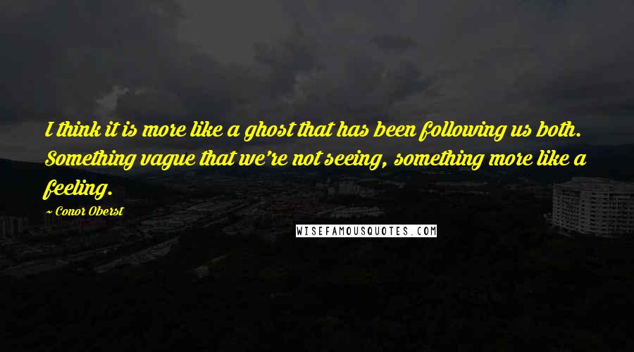 Conor Oberst Quotes: I think it is more like a ghost that has been following us both. Something vague that we're not seeing, something more like a feeling.