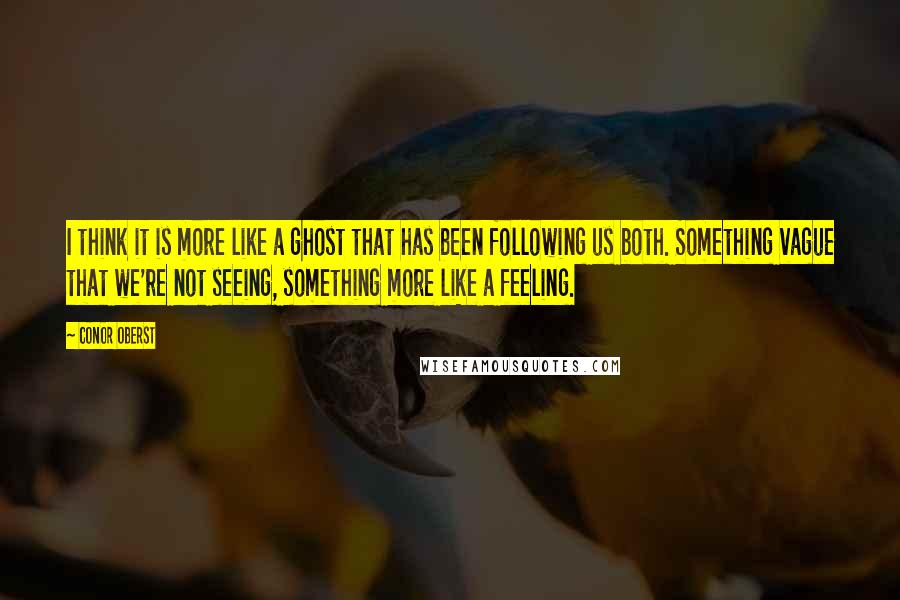 Conor Oberst Quotes: I think it is more like a ghost that has been following us both. Something vague that we're not seeing, something more like a feeling.