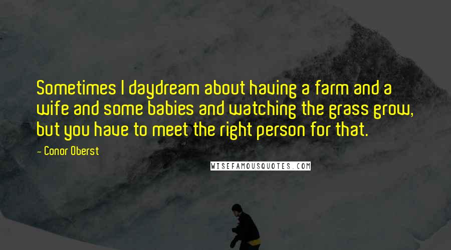 Conor Oberst Quotes: Sometimes I daydream about having a farm and a wife and some babies and watching the grass grow, but you have to meet the right person for that.