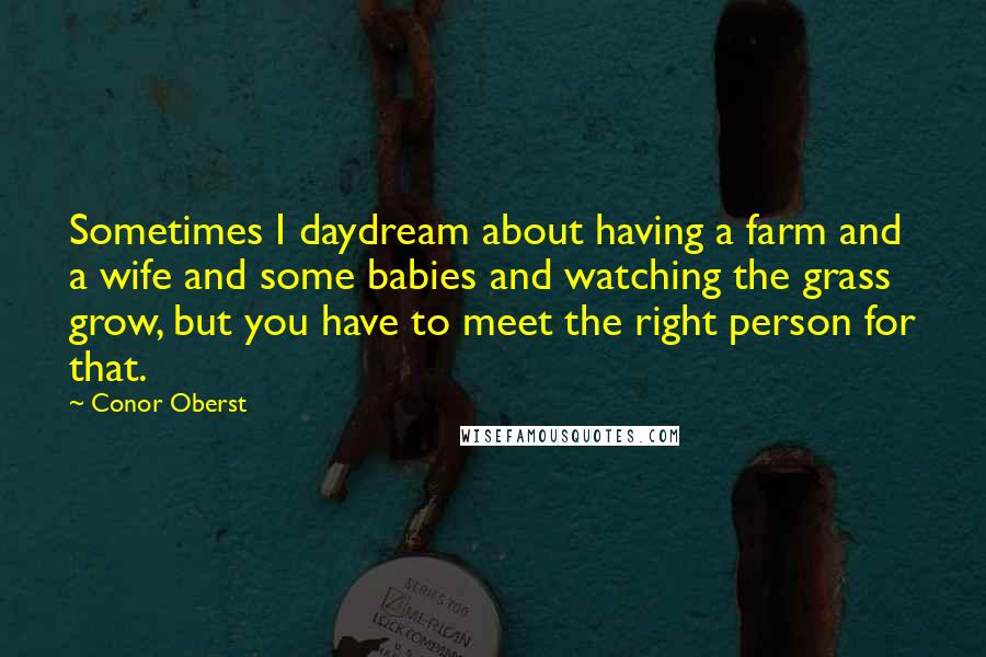 Conor Oberst Quotes: Sometimes I daydream about having a farm and a wife and some babies and watching the grass grow, but you have to meet the right person for that.