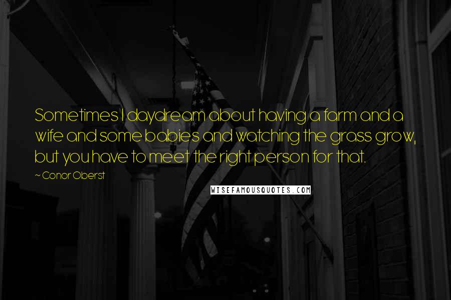 Conor Oberst Quotes: Sometimes I daydream about having a farm and a wife and some babies and watching the grass grow, but you have to meet the right person for that.