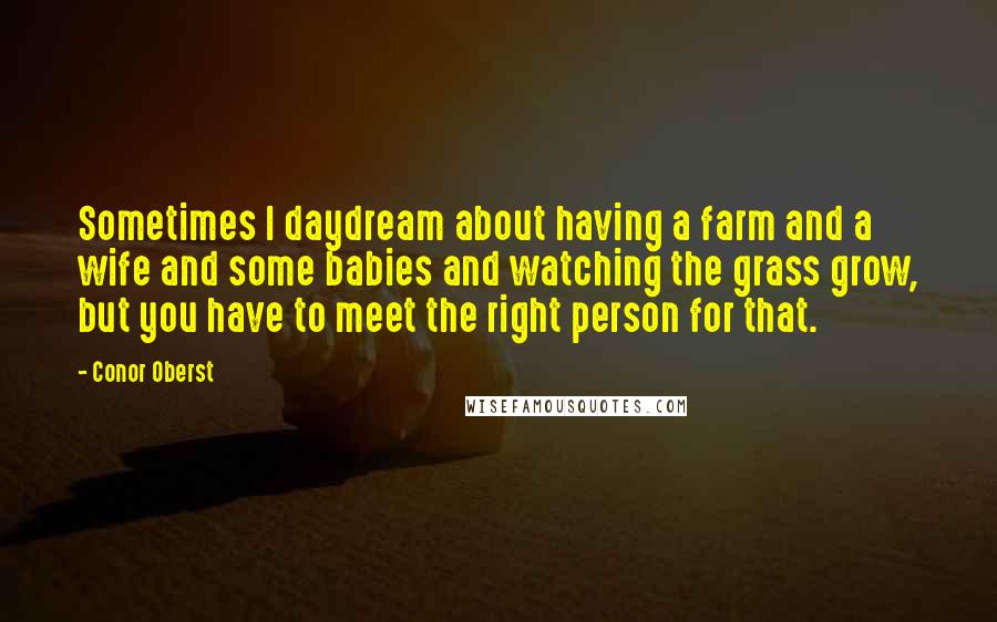 Conor Oberst Quotes: Sometimes I daydream about having a farm and a wife and some babies and watching the grass grow, but you have to meet the right person for that.