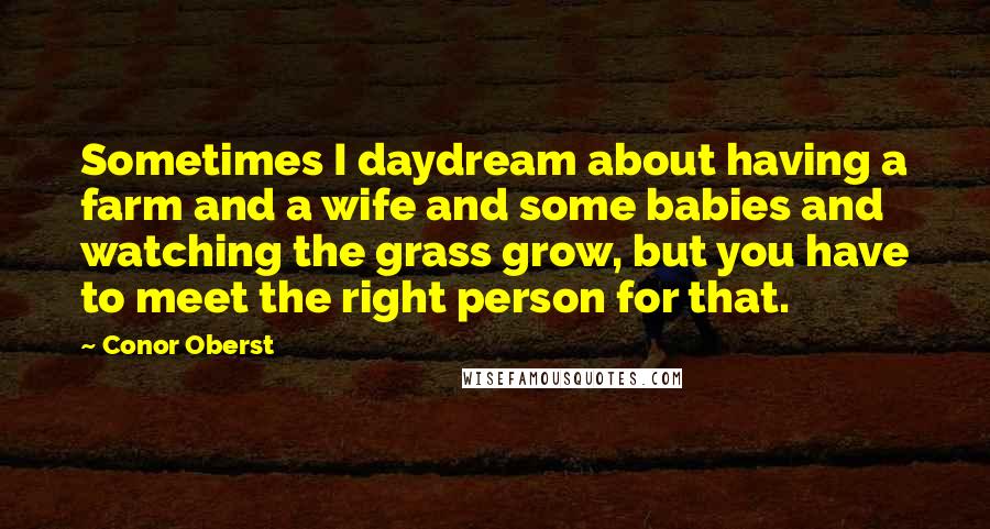 Conor Oberst Quotes: Sometimes I daydream about having a farm and a wife and some babies and watching the grass grow, but you have to meet the right person for that.