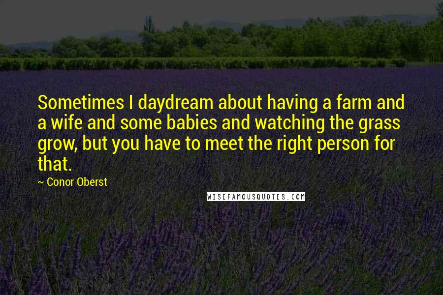 Conor Oberst Quotes: Sometimes I daydream about having a farm and a wife and some babies and watching the grass grow, but you have to meet the right person for that.