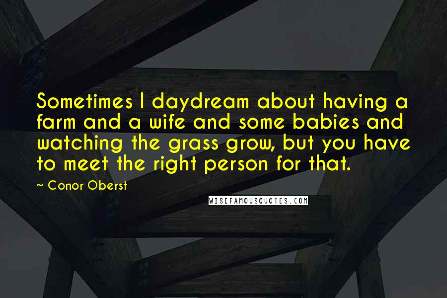 Conor Oberst Quotes: Sometimes I daydream about having a farm and a wife and some babies and watching the grass grow, but you have to meet the right person for that.