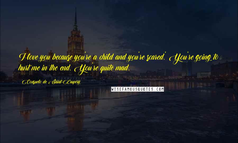 Consuelo De Saint-Exupery Quotes: I love you because you're a child and you're scared.' You're going to hurt me in the end. You're quite mad.