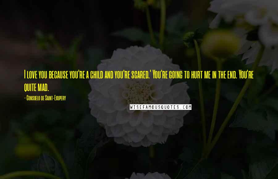 Consuelo De Saint-Exupery Quotes: I love you because you're a child and you're scared.' You're going to hurt me in the end. You're quite mad.