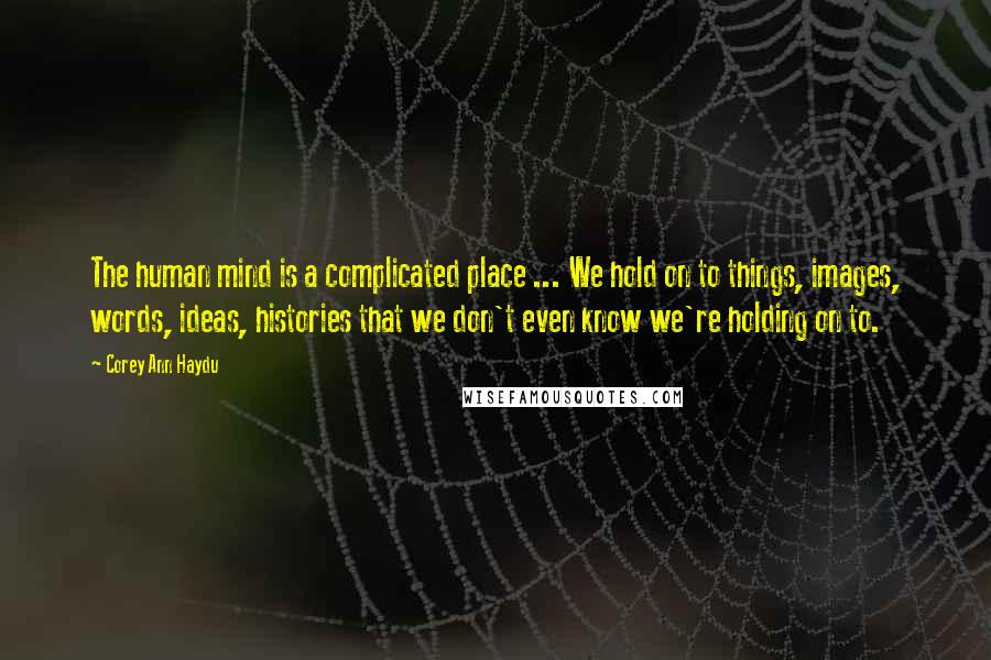 Corey Ann Haydu Quotes: The human mind is a complicated place ... We hold on to things, images, words, ideas, histories that we don't even know we're holding on to.
