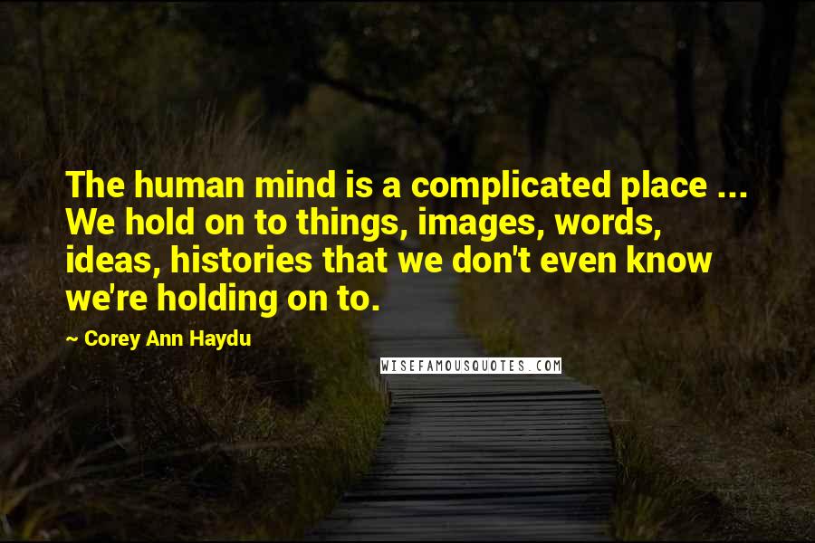Corey Ann Haydu Quotes: The human mind is a complicated place ... We hold on to things, images, words, ideas, histories that we don't even know we're holding on to.