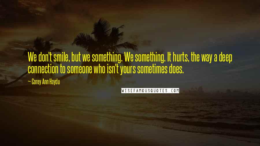 Corey Ann Haydu Quotes: We don't smile, but we something. We something. It hurts, the way a deep connection to someone who isn't yours sometimes does.