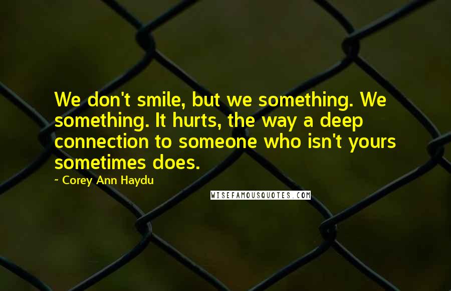 Corey Ann Haydu Quotes: We don't smile, but we something. We something. It hurts, the way a deep connection to someone who isn't yours sometimes does.