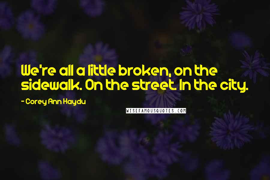 Corey Ann Haydu Quotes: We're all a little broken, on the sidewalk. On the street. In the city.