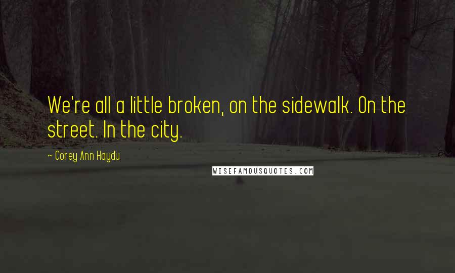 Corey Ann Haydu Quotes: We're all a little broken, on the sidewalk. On the street. In the city.