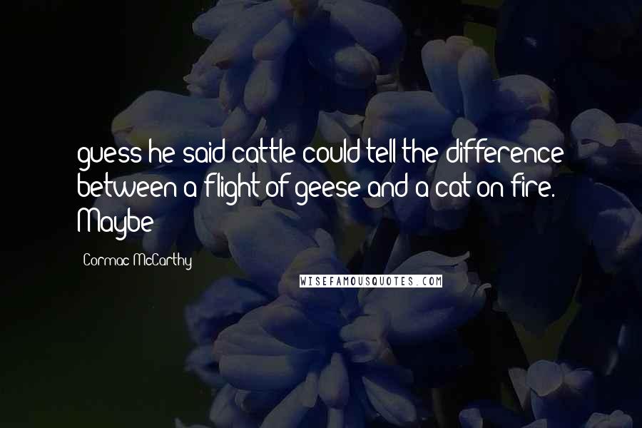 Cormac McCarthy Quotes: guess he said cattle could tell the difference between a flight of geese and a cat on fire. Maybe