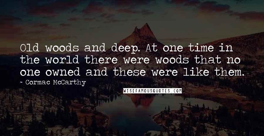 Cormac McCarthy Quotes: Old woods and deep. At one time in the world there were woods that no one owned and these were like them.