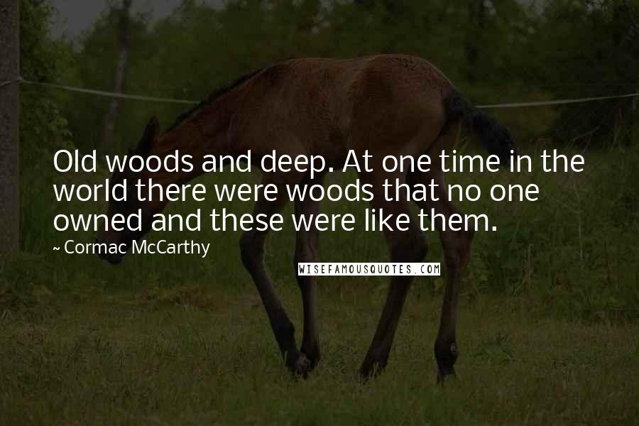 Cormac McCarthy Quotes: Old woods and deep. At one time in the world there were woods that no one owned and these were like them.