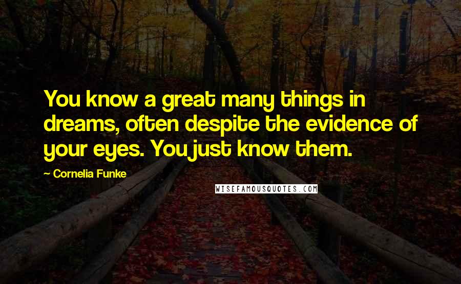 Cornelia Funke Quotes: You know a great many things in dreams, often despite the evidence of your eyes. You just know them.