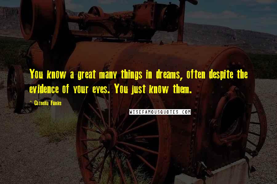 Cornelia Funke Quotes: You know a great many things in dreams, often despite the evidence of your eyes. You just know them.