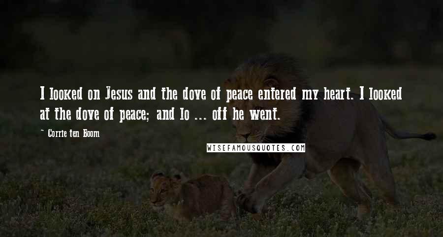 Corrie Ten Boom Quotes: I looked on Jesus and the dove of peace entered my heart. I looked at the dove of peace; and lo ... off he went.