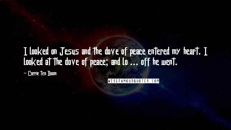 Corrie Ten Boom Quotes: I looked on Jesus and the dove of peace entered my heart. I looked at the dove of peace; and lo ... off he went.
