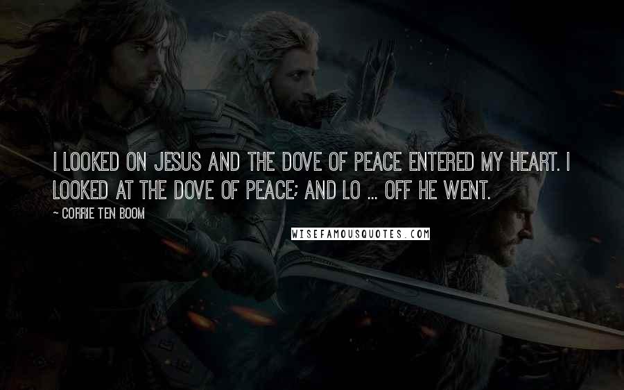 Corrie Ten Boom Quotes: I looked on Jesus and the dove of peace entered my heart. I looked at the dove of peace; and lo ... off he went.