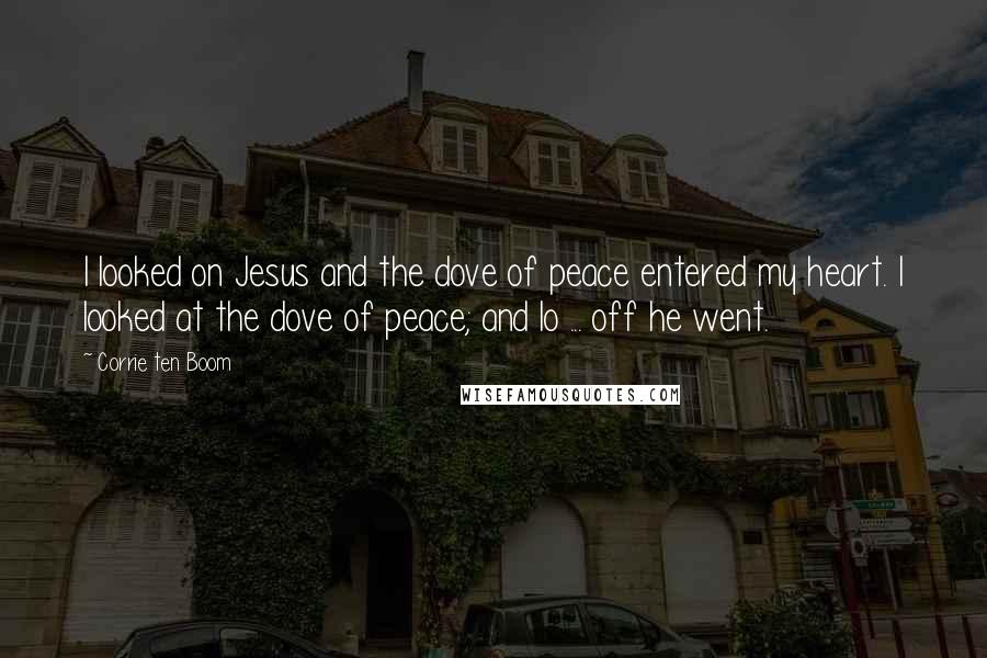 Corrie Ten Boom Quotes: I looked on Jesus and the dove of peace entered my heart. I looked at the dove of peace; and lo ... off he went.