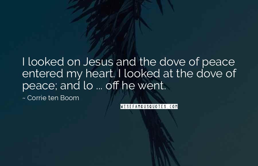 Corrie Ten Boom Quotes: I looked on Jesus and the dove of peace entered my heart. I looked at the dove of peace; and lo ... off he went.
