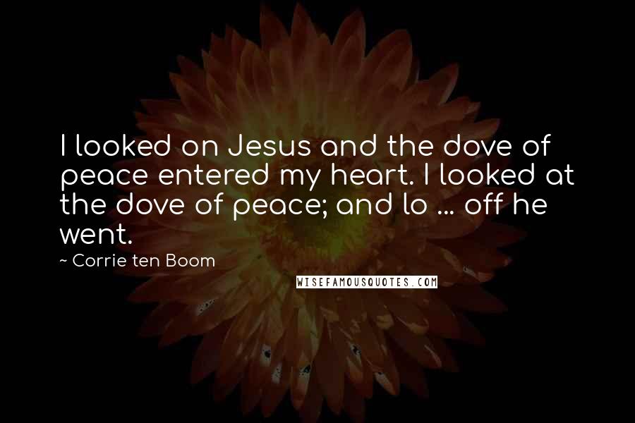 Corrie Ten Boom Quotes: I looked on Jesus and the dove of peace entered my heart. I looked at the dove of peace; and lo ... off he went.
