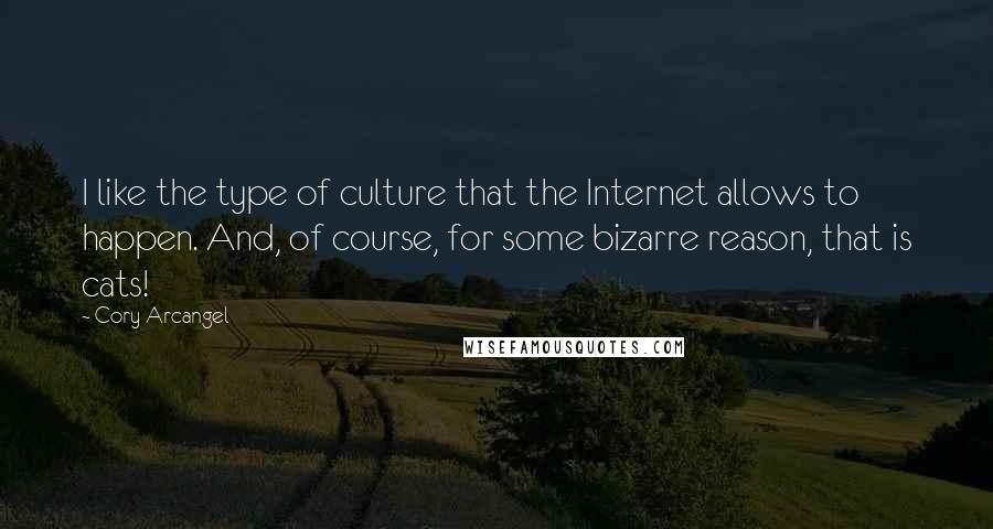 Cory Arcangel Quotes: I like the type of culture that the Internet allows to happen. And, of course, for some bizarre reason, that is cats!