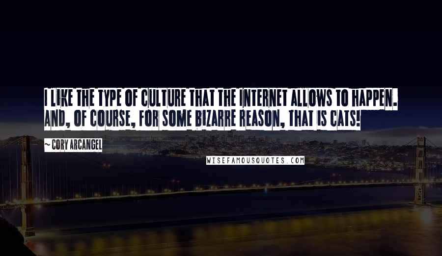 Cory Arcangel Quotes: I like the type of culture that the Internet allows to happen. And, of course, for some bizarre reason, that is cats!