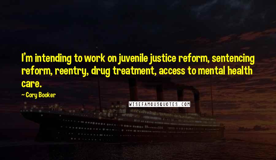 Cory Booker Quotes: I'm intending to work on juvenile justice reform, sentencing reform, reentry, drug treatment, access to mental health care.