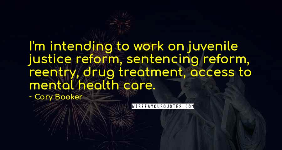 Cory Booker Quotes: I'm intending to work on juvenile justice reform, sentencing reform, reentry, drug treatment, access to mental health care.