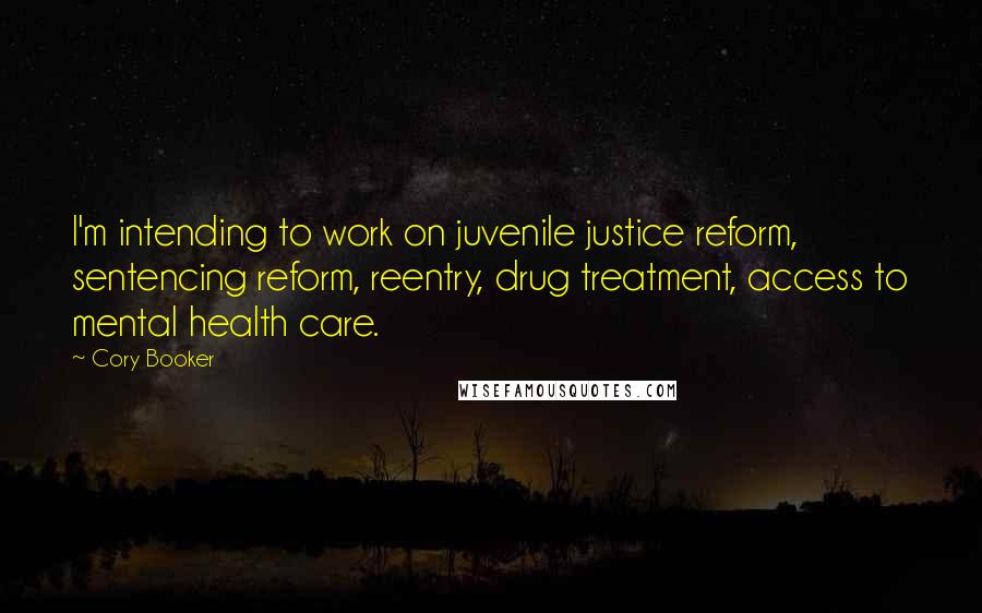 Cory Booker Quotes: I'm intending to work on juvenile justice reform, sentencing reform, reentry, drug treatment, access to mental health care.