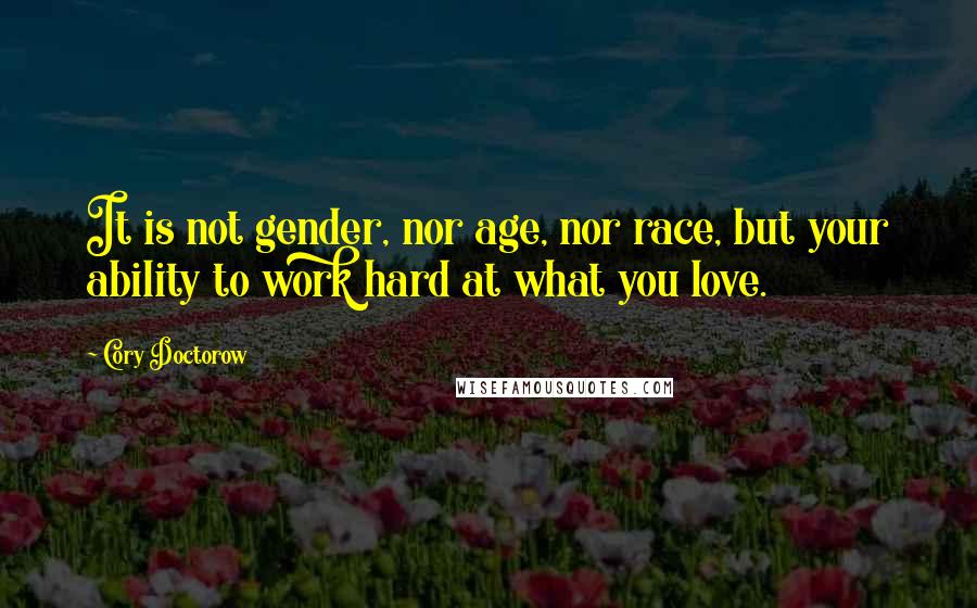 Cory Doctorow Quotes: It is not gender, nor age, nor race, but your ability to work hard at what you love.