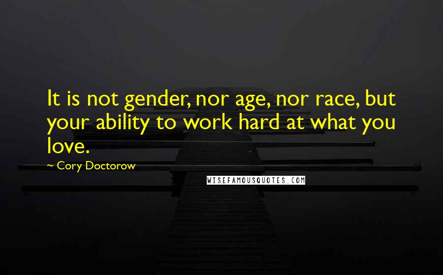 Cory Doctorow Quotes: It is not gender, nor age, nor race, but your ability to work hard at what you love.