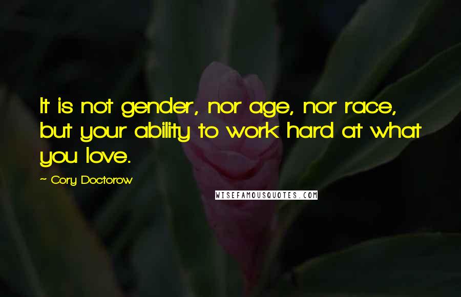 Cory Doctorow Quotes: It is not gender, nor age, nor race, but your ability to work hard at what you love.