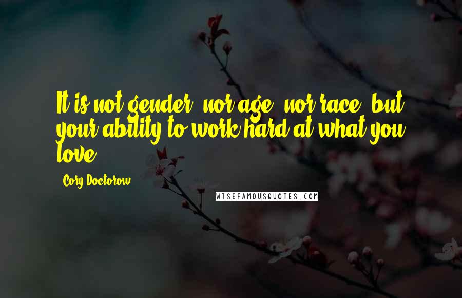 Cory Doctorow Quotes: It is not gender, nor age, nor race, but your ability to work hard at what you love.